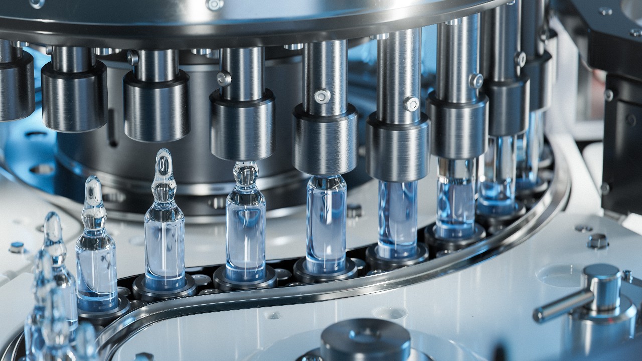 Close-up of Medical Ampoule Production Line at Modern Modern Pharmaceutical Factory. Medication Manufacturing Process.; Shutterstock ID 2258437685; purchase_order: Life Sciences (LS); job: Website Design; client: Brianna Backes (Martech); other: For Andrea Tomovici (LS)